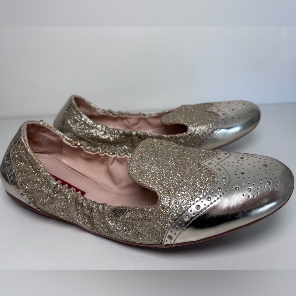 PRADA Round Toe Gold Glitter Metallic Oxford Slip On Ballerina Flats Size 39 EU - Picture 4 of 15